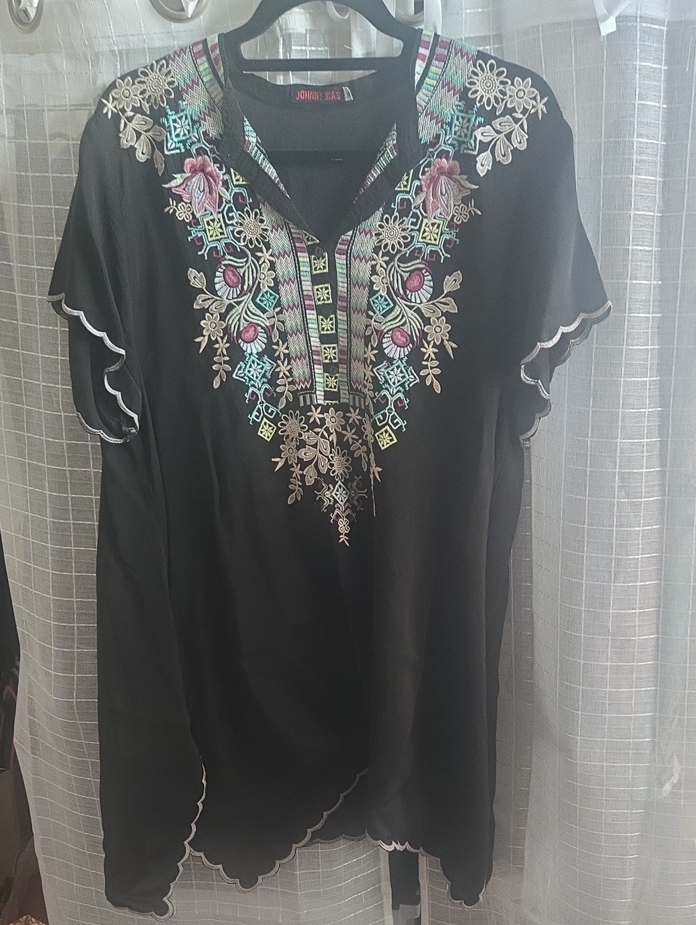 Johnny Was Black Tunic with Multicolor Floral Embroidery Xl